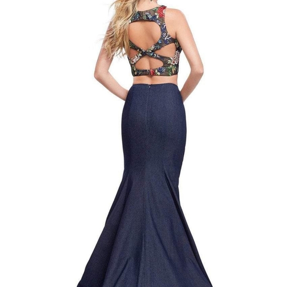 La Femme Two Piece Denim Gown - Picture 2 of 6